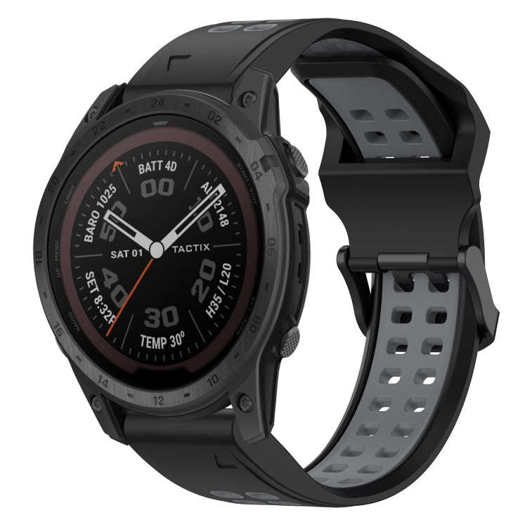 For Garmin Fenix 7 Pro 47mm Two Color Reverse Buckle 22mm Silicone Watch Band(Black+Grey)