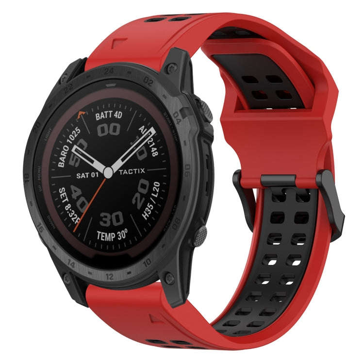 For Garmin Fenix 7 Pro 47mm Two Color Reverse Buckle 22mm Silicone Watch Band(Red+Black)