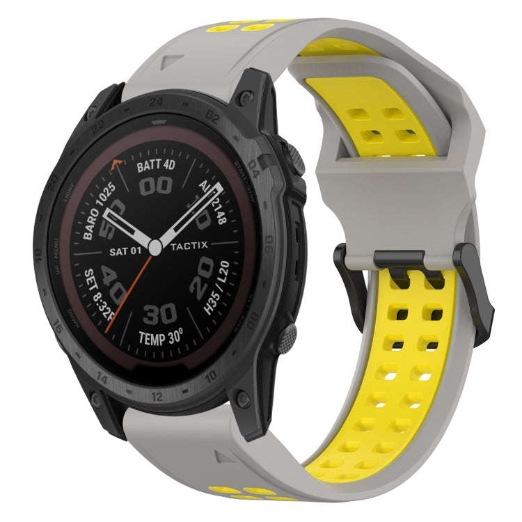 For Garmin Fenix 7 Pro 47mm Two Color Reverse Buckle 22mm Silicone Watch Band(Grey+Yellow)