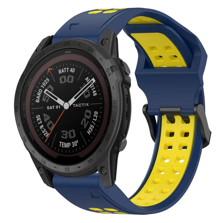 For Garmin Fenix 7 Pro 47mm Two Color Reverse Buckle 22mm Silicone Watch Band(Blue+Yellow)