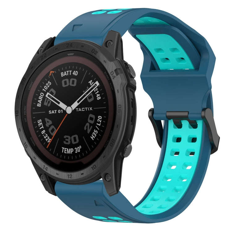 For Garmin Fenix 7 Pro 47mm Two Color Reverse Buckle 22mm Silicone Watch Band(Blue+Teal)