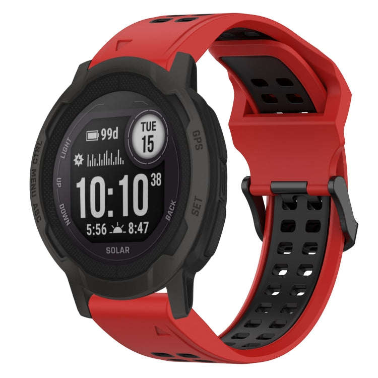 For Garmin  Instinct 2 Solar Two Color Reverse Buckle 22mm Silicone Watch Band(Red+Black)