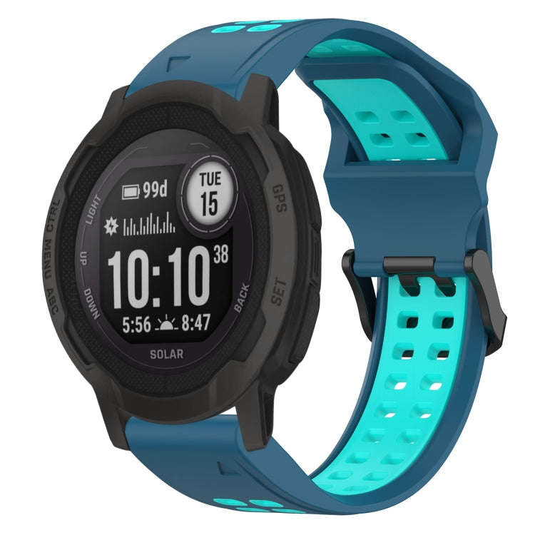 For Garmin  Instinct 2 Solar Two Color Reverse Buckle 22mm Silicone Watch Band(Blue+Teal)