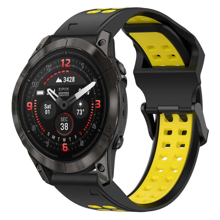 For Garmin Epix Pro 47mm Two Color Reverse Buckle 22mm Silicone Watch Band(Black+Yellow)