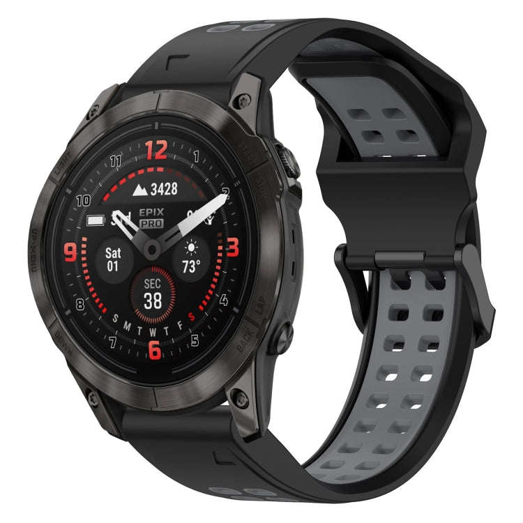 For Garmin Epix Pro 47mm Two Color Reverse Buckle 22mm Silicone Watch Band(Black+Grey)