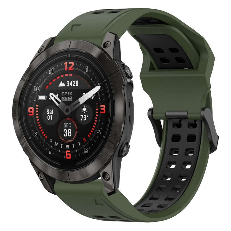 For Garmin Epix Pro 47mm Two Color Reverse Buckle 22mm Silicone Watch Band(Army Green+Black)