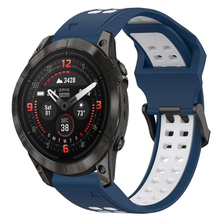 For Garmin Epix Pro 47mm Two Color Reverse Buckle 22mm Silicone Watch Band(Blue+White)