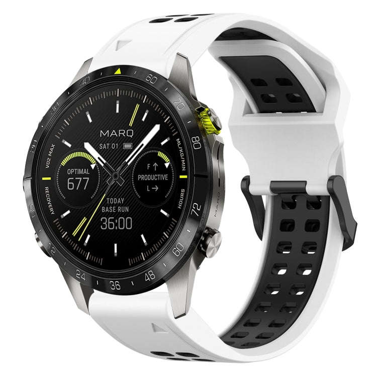 For Garmin MARQ Athlete (Gen 2) Two Color Reverse Buckle 22mm Silicone Watch Band(White+Black)