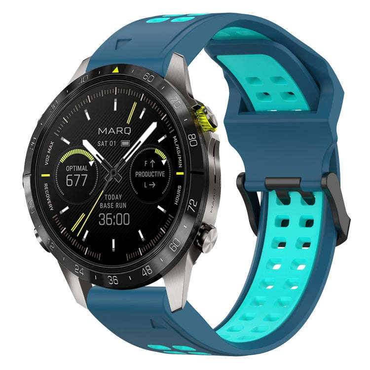 For Garmin MARQ Athlete (Gen 2) Two Color Reverse Buckle 22mm Silicone Watch Band(Blue+Teal)