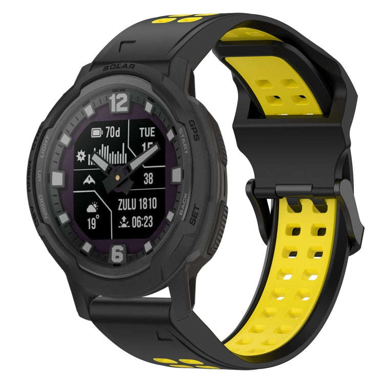 For Garmin Instinct Crossover Two Color Reverse Buckle 22mm Silicone Watch Band(Black+Yellow)