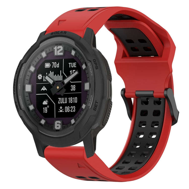 For Garmin Instinct Crossover Two Color Reverse Buckle 22mm Silicone Watch Band(Red+Black)