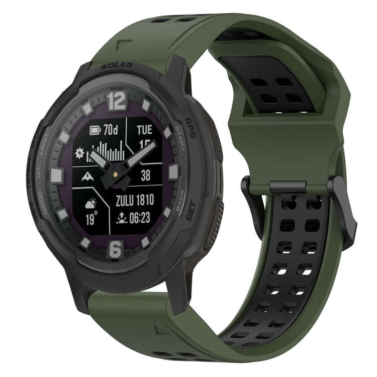For Garmin Instinct Crossover Two Color Reverse Buckle 22mm Silicone Watch Band(Army Green+Black)