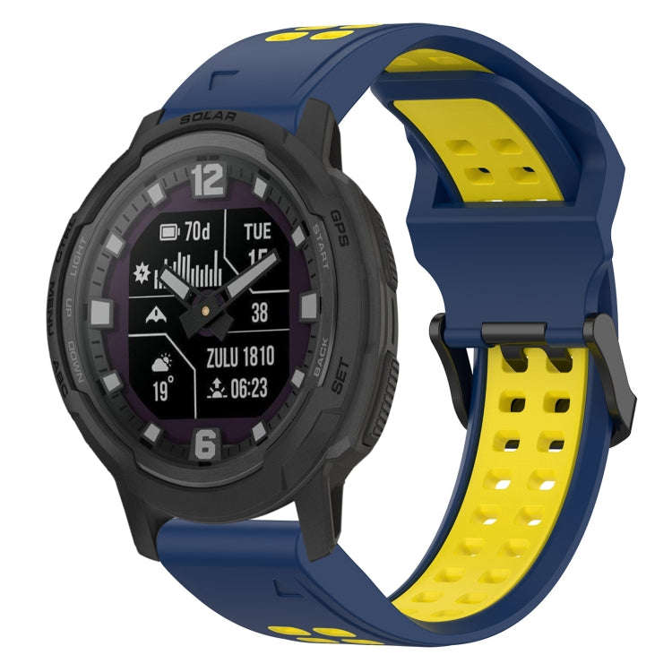 For Garmin Instinct Crossover Two Color Reverse Buckle 22mm Silicone Watch Band(Blue+Yellow)