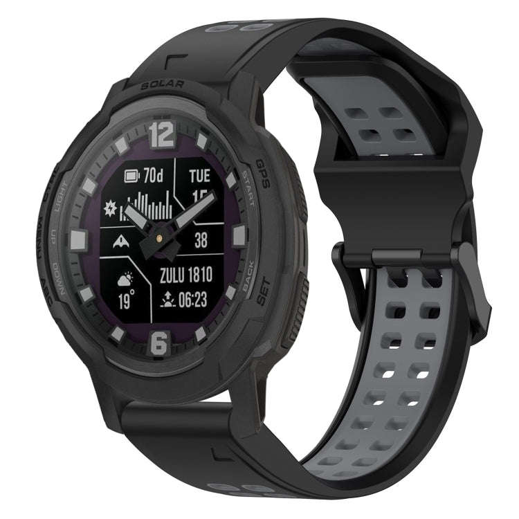 For Garmin Instinct Crossover Solar Two Color Reverse Buckle 22mm Silicone Watch Band(Black+Grey)