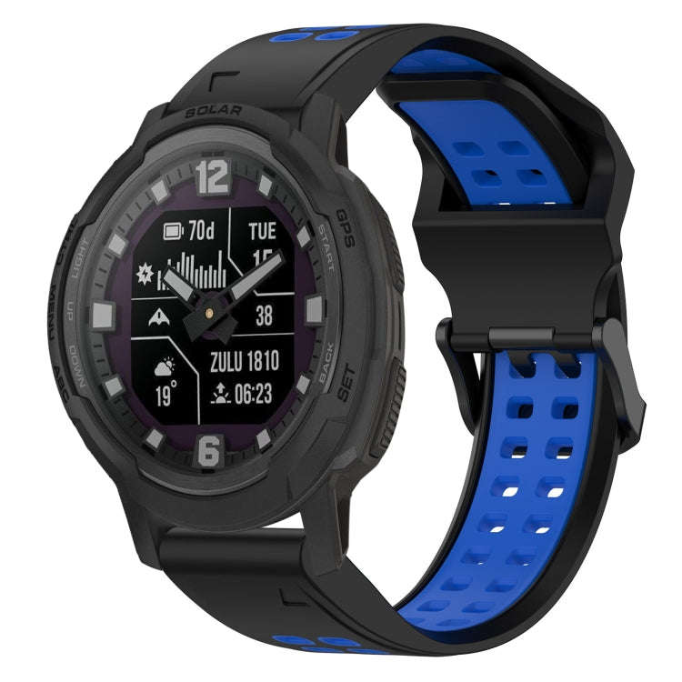 For Garmin Instinct Crossover Solar Two Color Reverse Buckle 22mm Silicone Watch Band(Black+Blue)