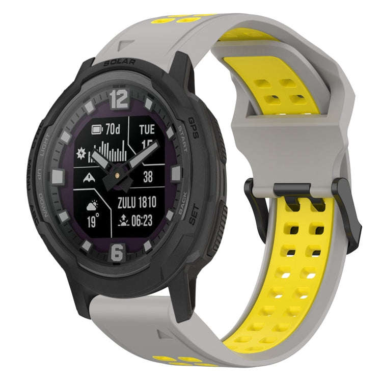 For Garmin Instinct Crossover Solar Two Color Reverse Buckle 22mm Silicone Watch Band(Grey+Yellow)