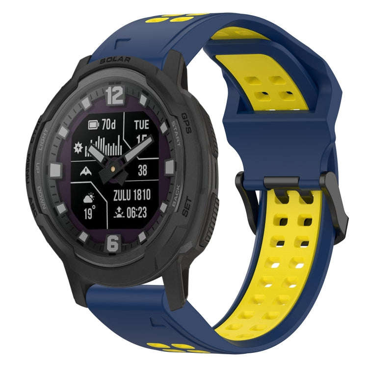 For Garmin Instinct Crossover Solar Two Color Reverse Buckle 22mm Silicone Watch Band(Blue+Yellow)
