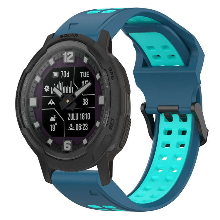 For Garmin Instinct Crossover Solar Two Color Reverse Buckle 22mm Silicone Watch Band(Blue+Teal)