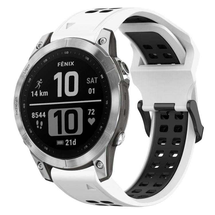 For Garmin Fenix 7 Two Color Reverse Buckle 22mm Silicone Watch Band(White+Black)