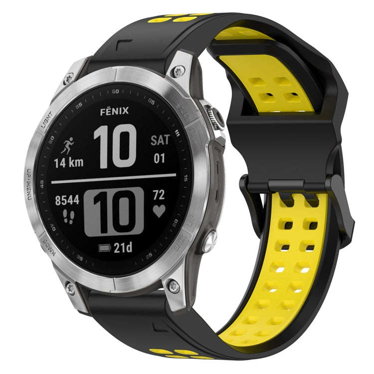 For Garmin Fenix 7 Two Color Reverse Buckle 22mm Silicone Watch Band(Black+Yellow)