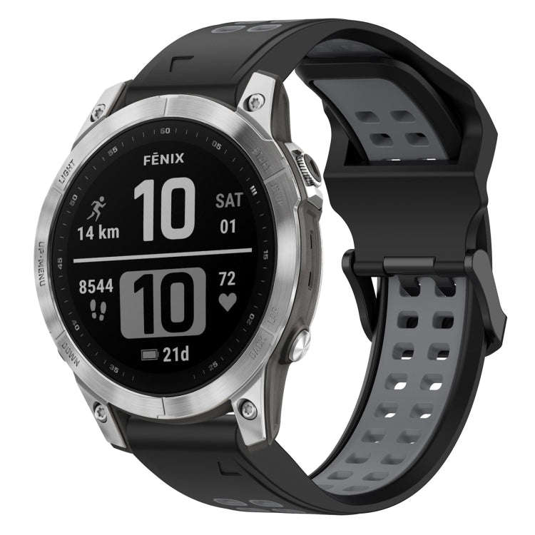 For Garmin Fenix 7 Two Color Reverse Buckle 22mm Silicone Watch Band(Black+Grey)