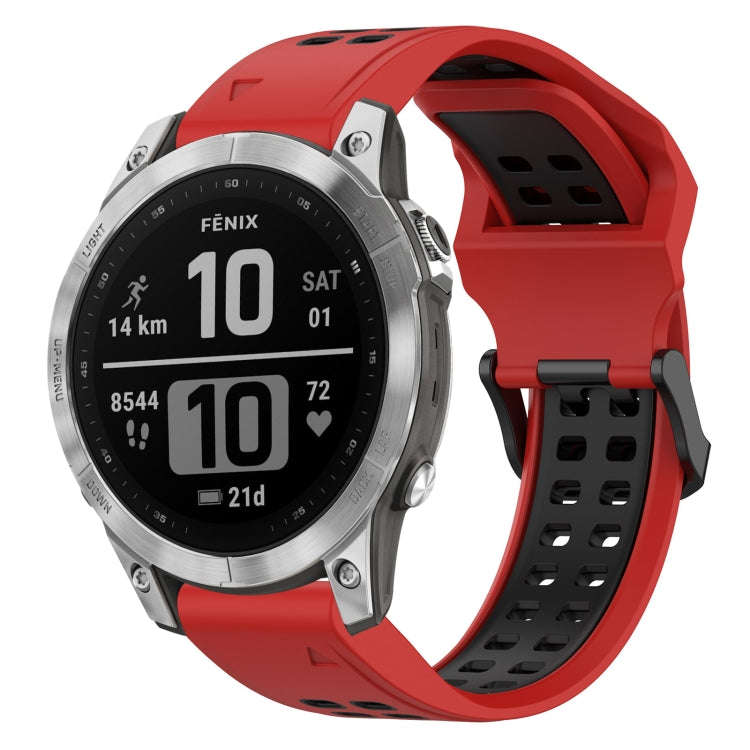 For Garmin Fenix 7 Two Color Reverse Buckle 22mm Silicone Watch Band(Red+Black)