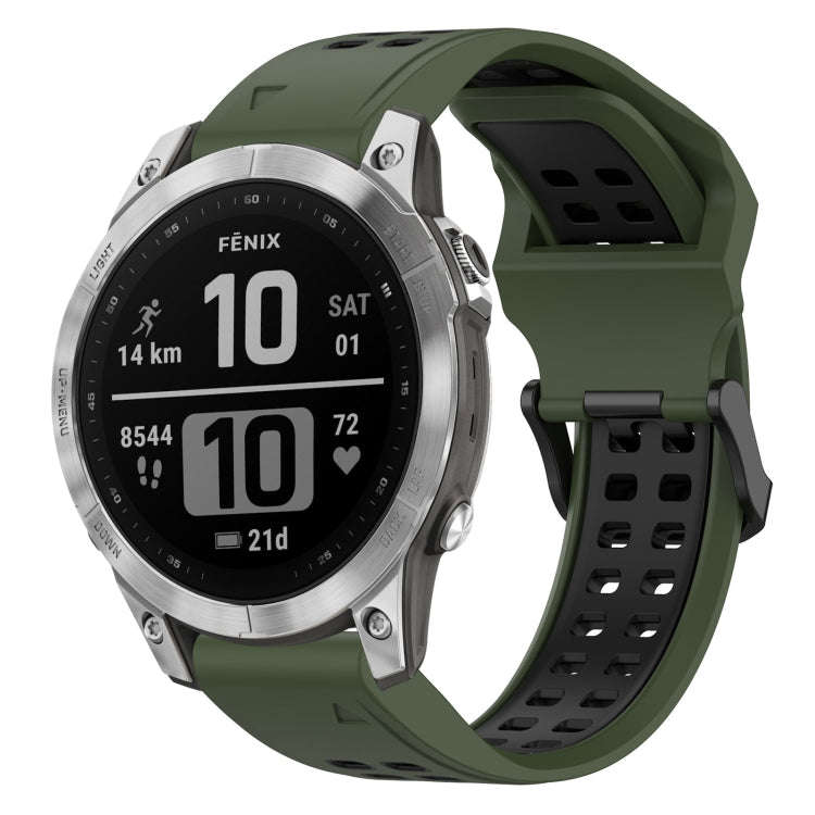 For Garmin Fenix 7 Two Color Reverse Buckle 22mm Silicone Watch Band(Army Green+Black)