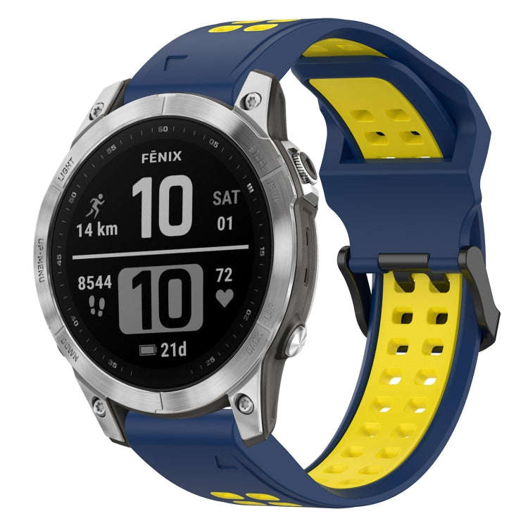 For Garmin Fenix 7 Two Color Reverse Buckle 22mm Silicone Watch Band(Blue+Yellow)