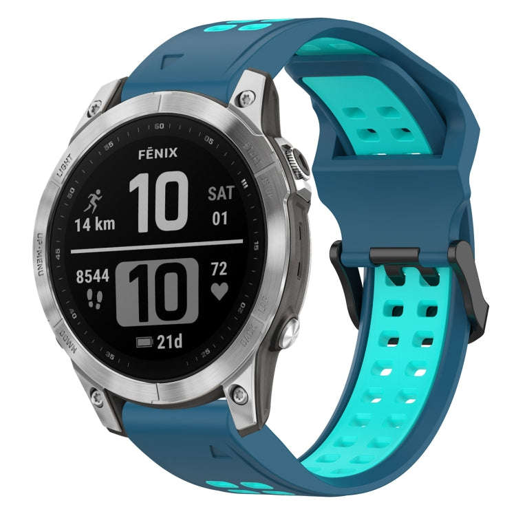 For Garmin Fenix 7 Two Color Reverse Buckle 22mm Silicone Watch Band(Blue+Teal)