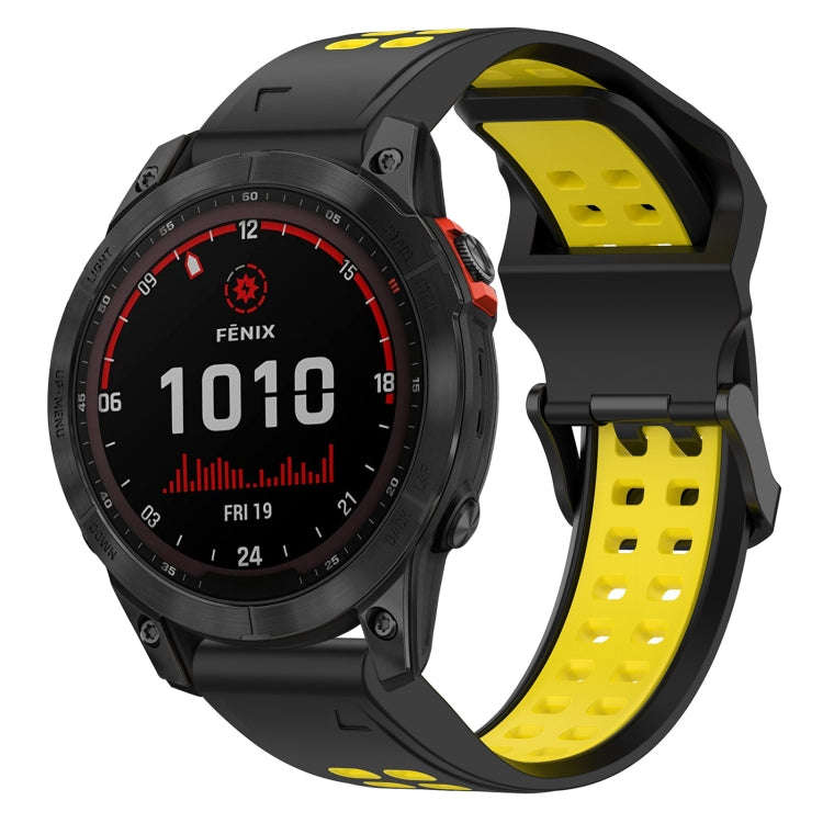 For Garmin Fenix 7 Solar Two Color Reverse Buckle 22mm Silicone Watch Band(Black+Yellow)
