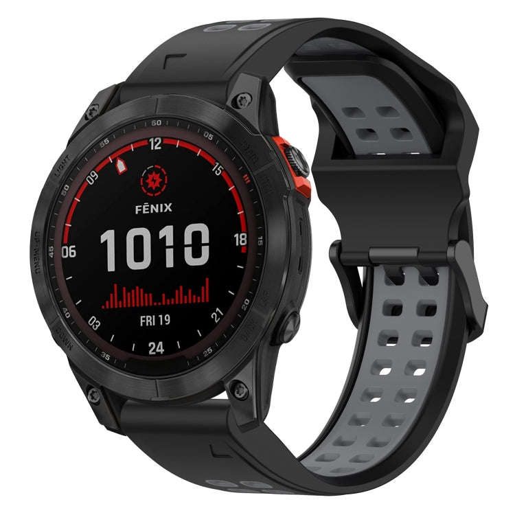 For Garmin Fenix 7 Solar Two Color Reverse Buckle 22mm Silicone Watch Band(Black+Grey)