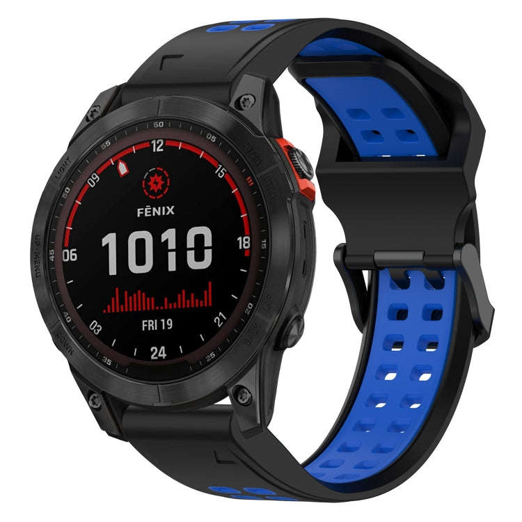 For Garmin Fenix 7 Solar Two Color Reverse Buckle 22mm Silicone Watch Band(Black+Blue)