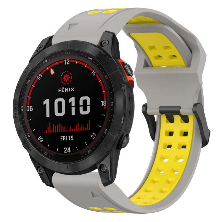 For Garmin Fenix 7 Solar Two Color Reverse Buckle 22mm Silicone Watch Band(Grey+Yellow)