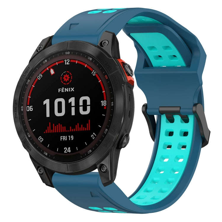 For Garmin Fenix 7 Solar Two Color Reverse Buckle 22mm Silicone Watch Band(Blue+Teal)