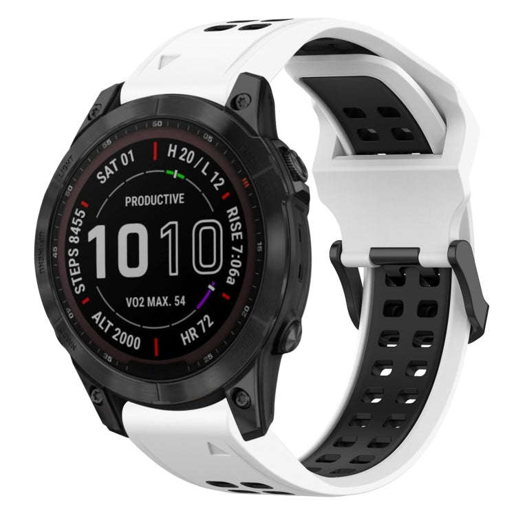 For Garmin Fenix 7 Sapphire Solar Two Color Reverse Buckle 22mm Silicone Watch Band(White+Black)