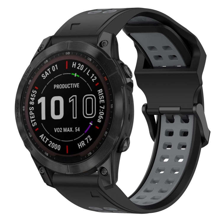 For Garmin Fenix 7 Sapphire Solar Two Color Reverse Buckle 22mm Silicone Watch Band(Black+Grey)