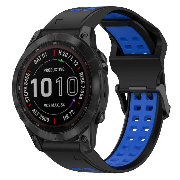 For Garmin Fenix 7 Sapphire Solar Two Color Reverse Buckle 22mm Silicone Watch Band(Black+Blue)
