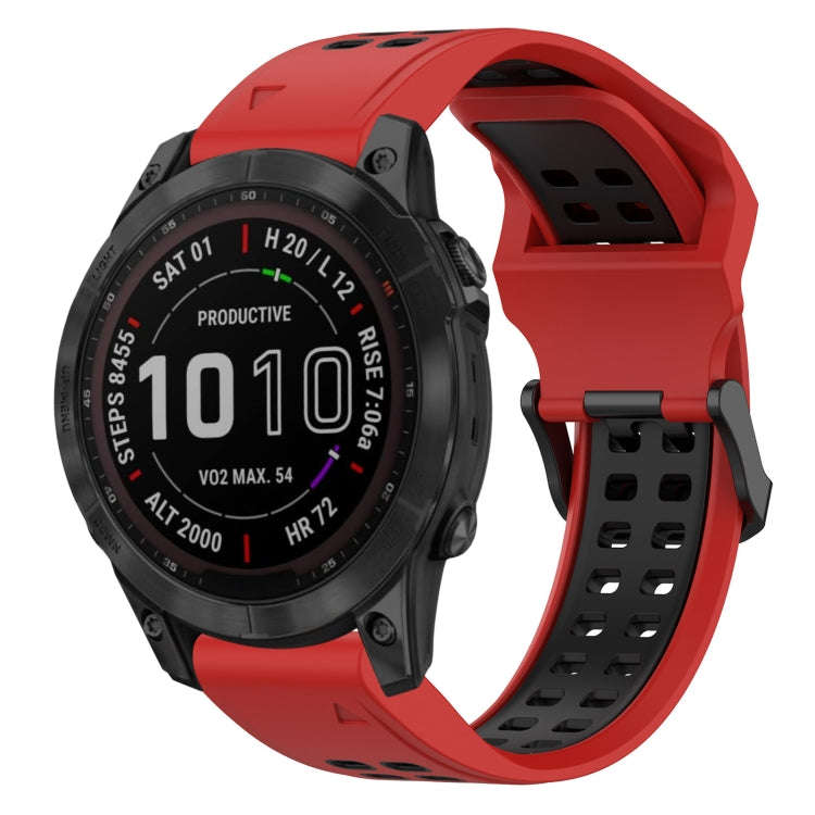 For Garmin Fenix 7 Sapphire Solar Two Color Reverse Buckle 22mm Silicone Watch Band(Red+Black)