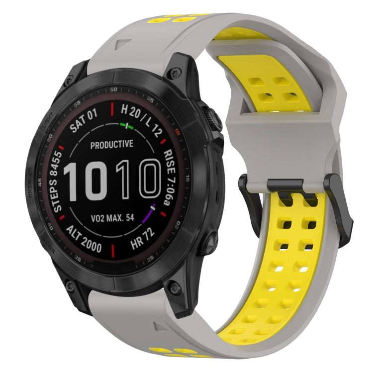 For Garmin Fenix 7 Sapphire Solar Two Color Reverse Buckle 22mm Silicone Watch Band(Grey+Yellow)