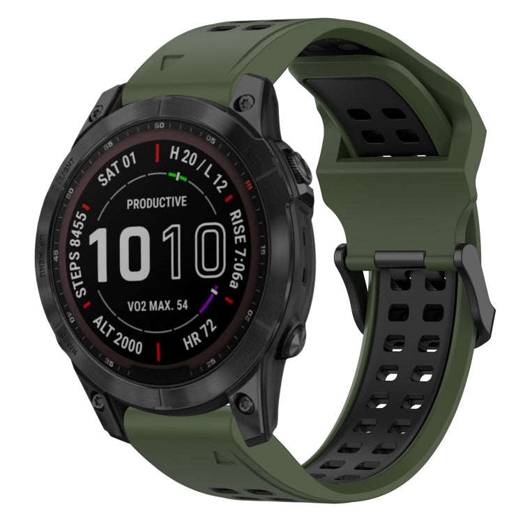 For Garmin Fenix 7 Sapphire Solar Two Color Reverse Buckle 22mm Silicone Watch Band(Army Green+Bl...