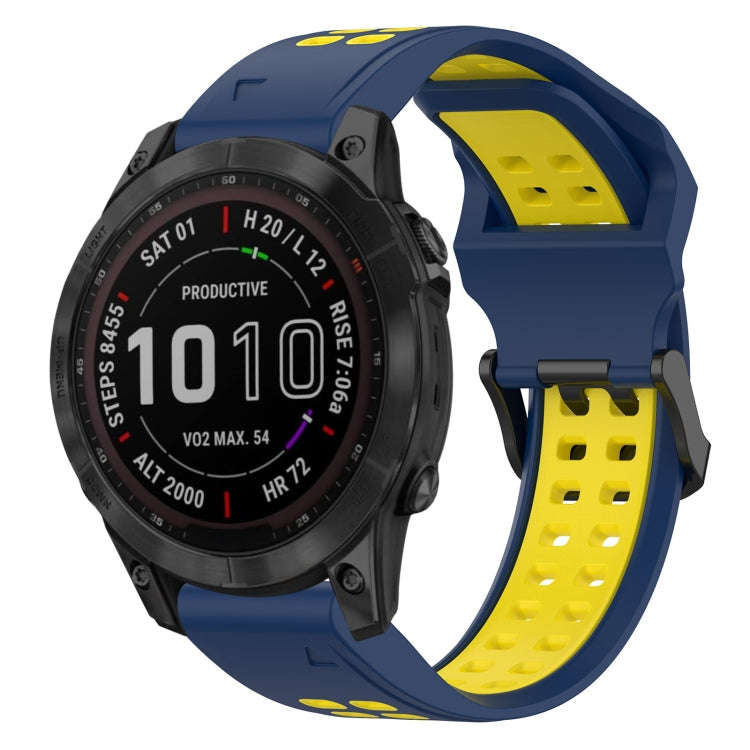 For Garmin Fenix 7 Sapphire Solar Two Color Reverse Buckle 22mm Silicone Watch Band(Blue+Yellow)