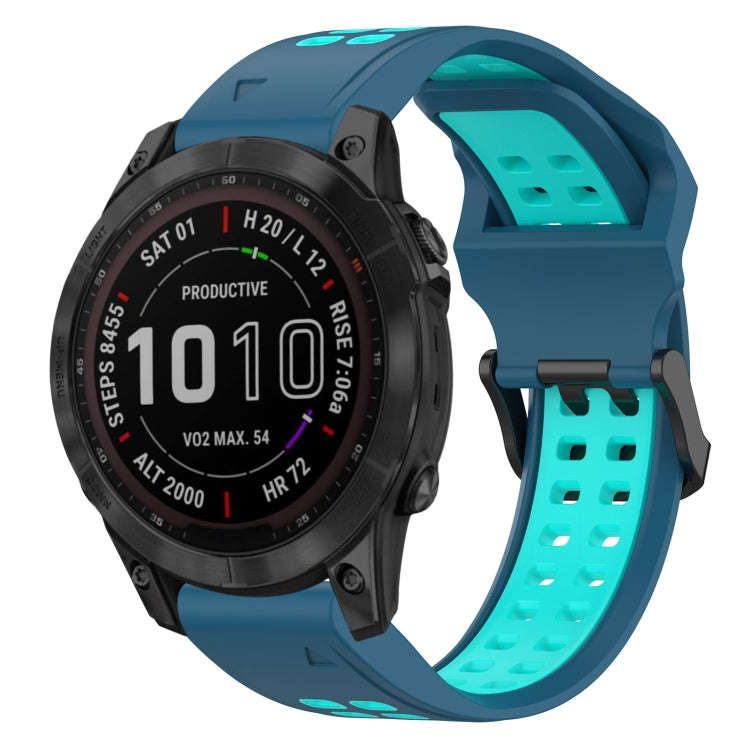 For Garmin Fenix 7 Sapphire Solar Two Color Reverse Buckle 22mm Silicone Watch Band(Blue+Teal)