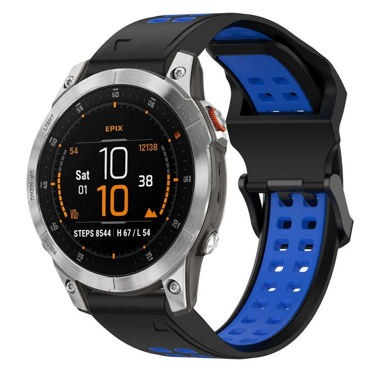 For Garmin EPIX Gen 2 Two Color Reverse Buckle 22mm Silicone Watch Band(Black+Blue)