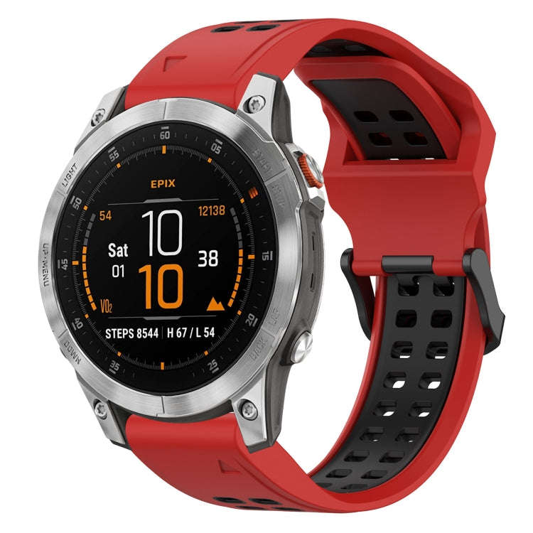For Garmin EPIX Gen 2 Two Color Reverse Buckle 22mm Silicone Watch Band(Red+Black)