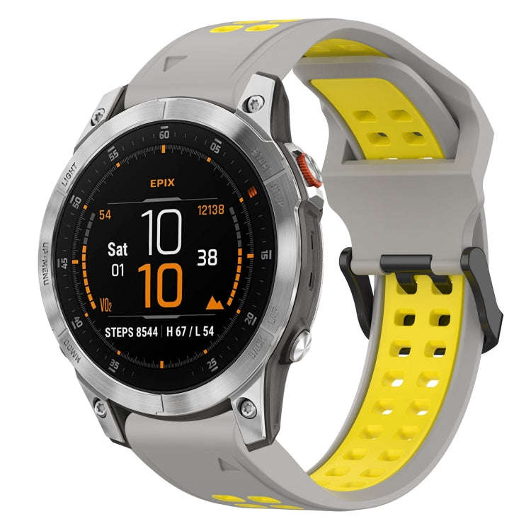 For Garmin EPIX Gen 2 Two Color Reverse Buckle 22mm Silicone Watch Band(Grey+Yellow)