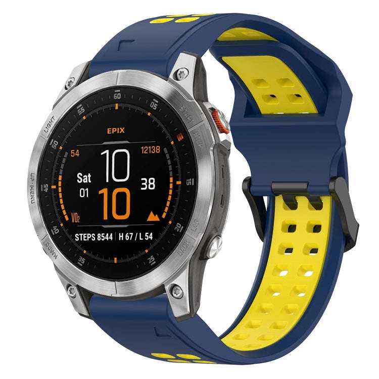 For Garmin EPIX Gen 2 Two Color Reverse Buckle 22mm Silicone Watch Band(Blue+Yellow)