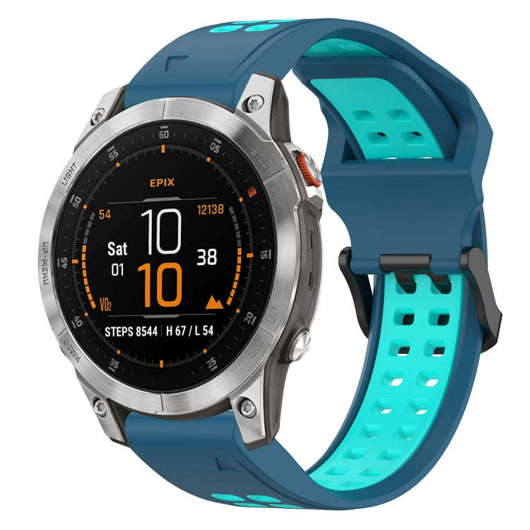 For Garmin EPIX Gen 2 Two Color Reverse Buckle 22mm Silicone Watch Band(Blue+Teal)