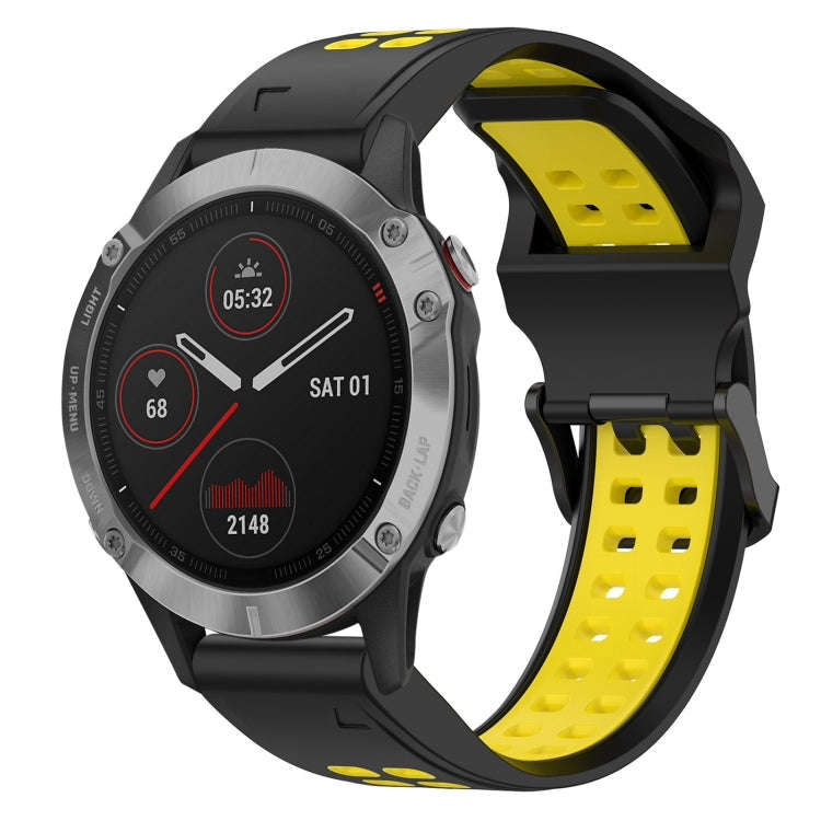 For Garmin Fenix 6 Two Color Reverse Buckle 22mm Silicone Watch Band(Black+Yellow)