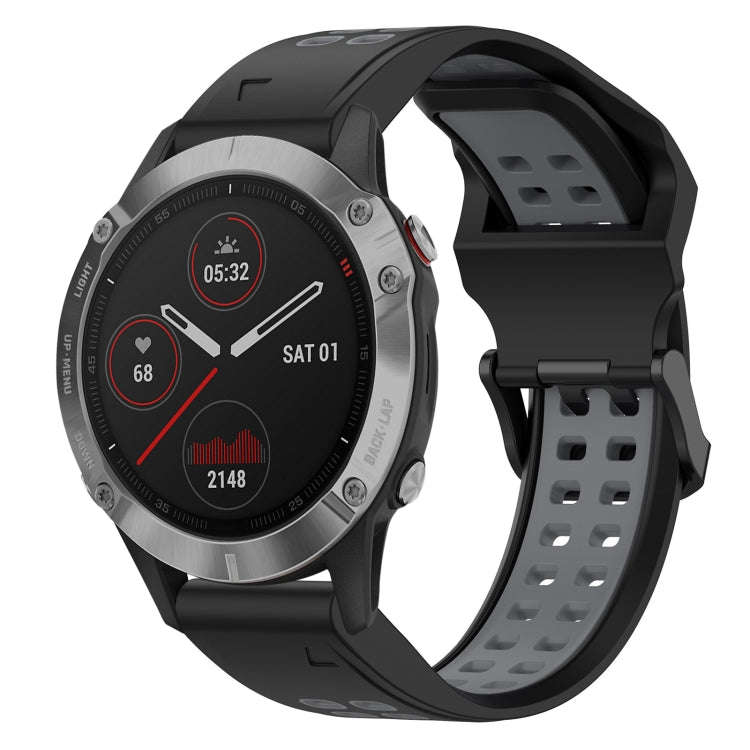 For Garmin Fenix 6 Two Color Reverse Buckle 22mm Silicone Watch Band(Black+Grey)