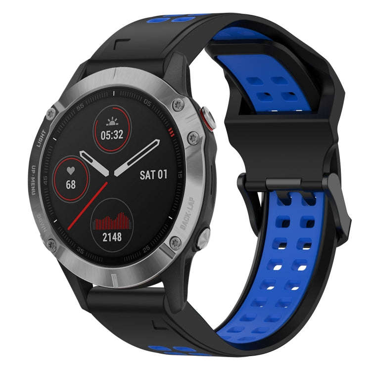 For Garmin Fenix 6 Two Color Reverse Buckle 22mm Silicone Watch Band(Black+Blue)